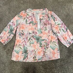 New York & Company Pink and Green Floral Blouse
